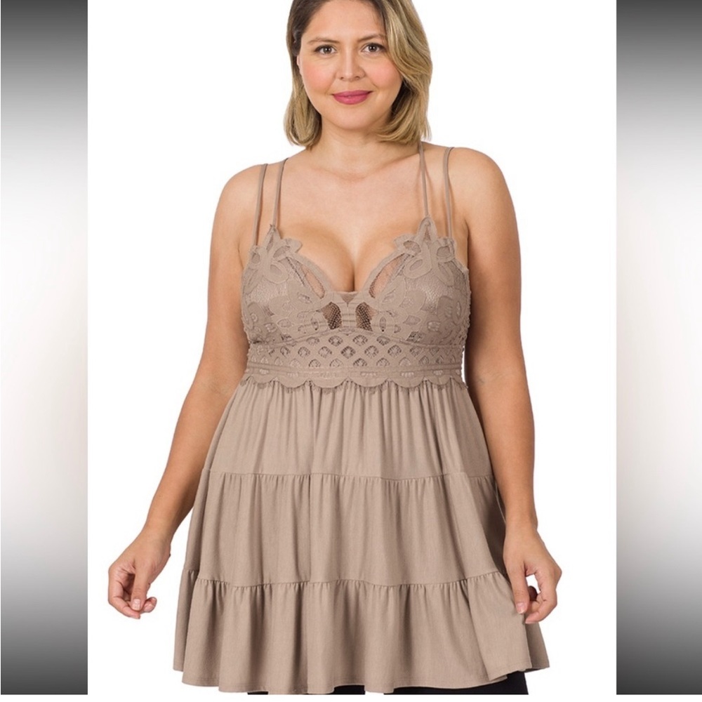 Plus Size Crochet Lace Cami Top with Crisscross Back